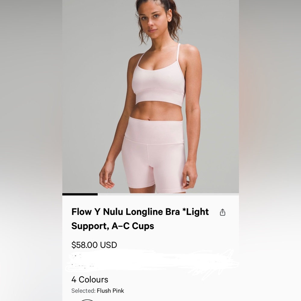 Flow Y Nulu Long Line Bra Light Support A-C cup Size 8 Flush Pink